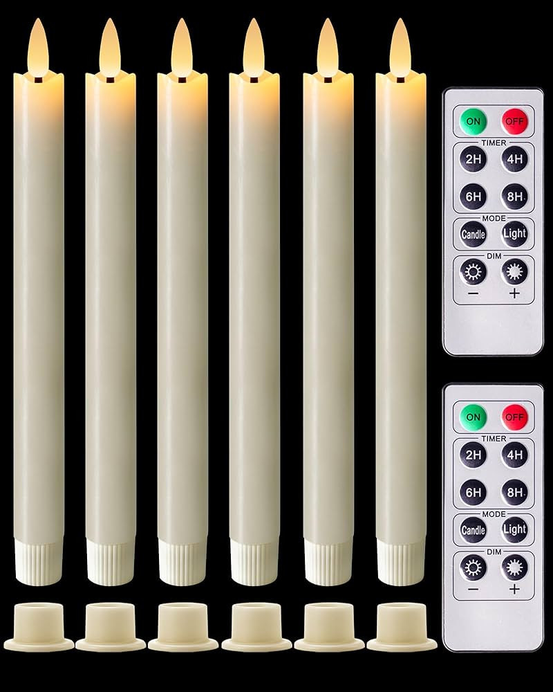 Homemory Real Waxy Flameless Taper Candles with Remote Timer, LED Candlesticks Flickering, Batter... | Amazon (US)