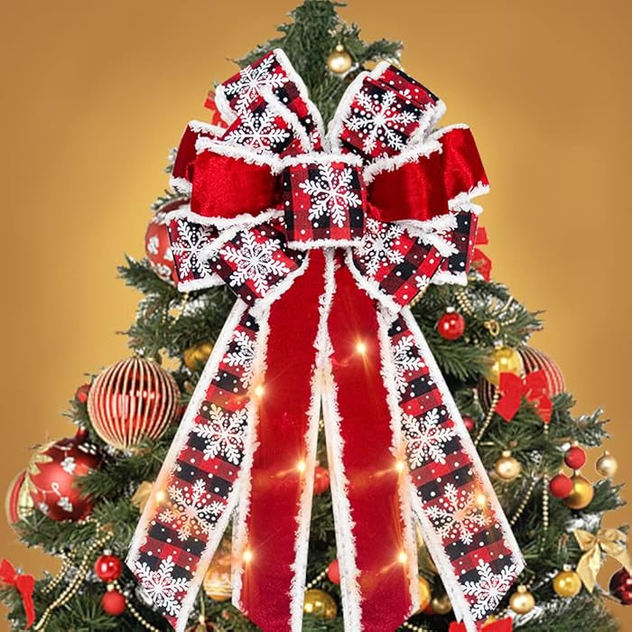 ABTOLS Large LED Christmas Wreath Bows, LED Light Christmas Bows for Wreath Red Velvet Wreath Bow... | Amazon (US)