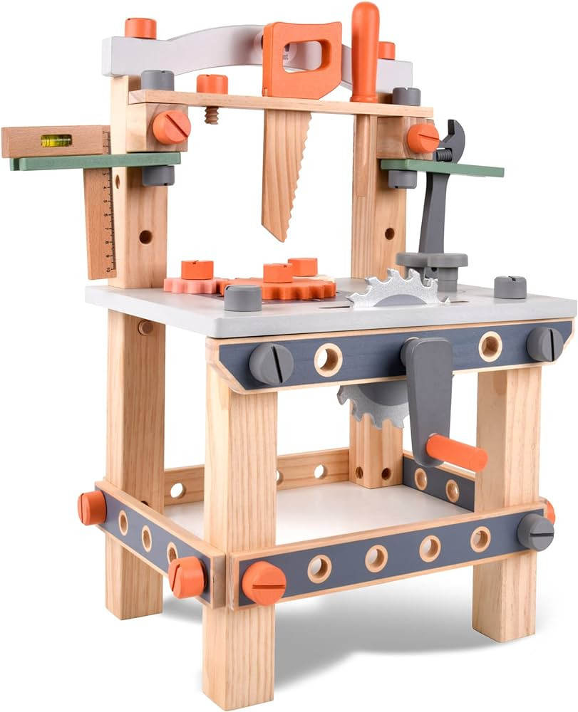 varbertos Wooden Tool Bench for Kids Toddlers, Pretend Play Workbench Set Workshop Workbench Cons... | Amazon (US)