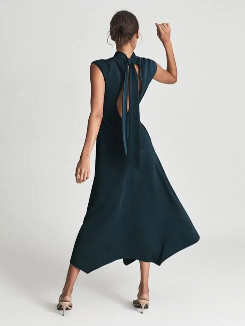 Reiss Teal Livvy Open Back Midi Dress | Reiss US