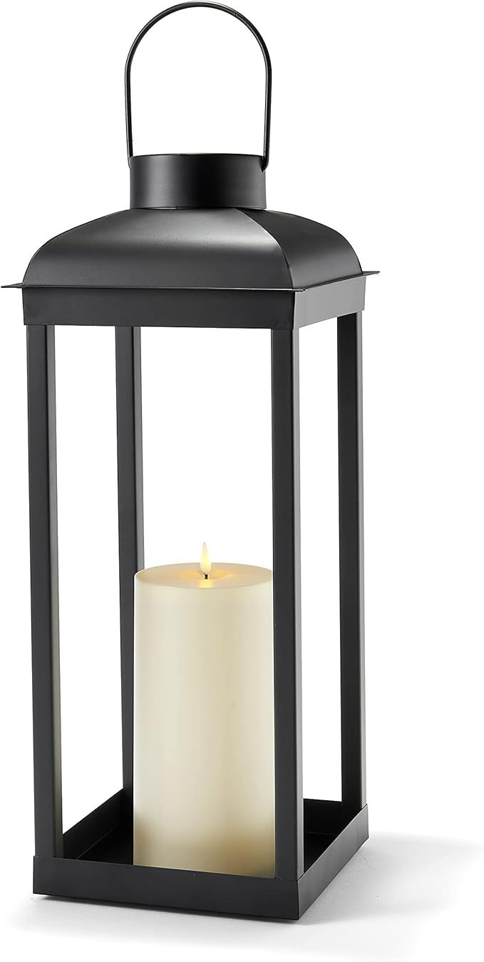 Outdoor Candle Lantern, Large - 18 Inch Tall, Solar Powered, Black Metal, Open Frame (No Glass), ... | Amazon (US)