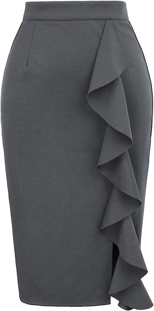 GRACE KARIN Women's Ruffle Bodycon Knee Length Midi Pencil Skirt | Amazon (US)