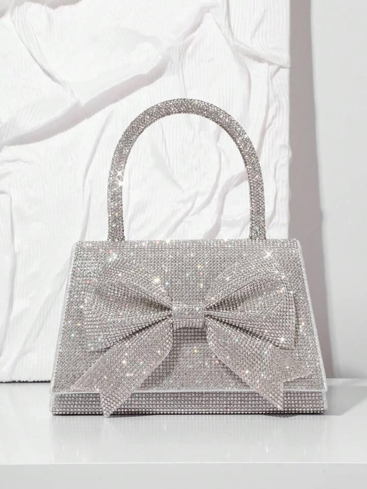 Glitter Silver Evening Bag Sparkly Bow Rhinestone Women Handbags For Valentine | SHEIN