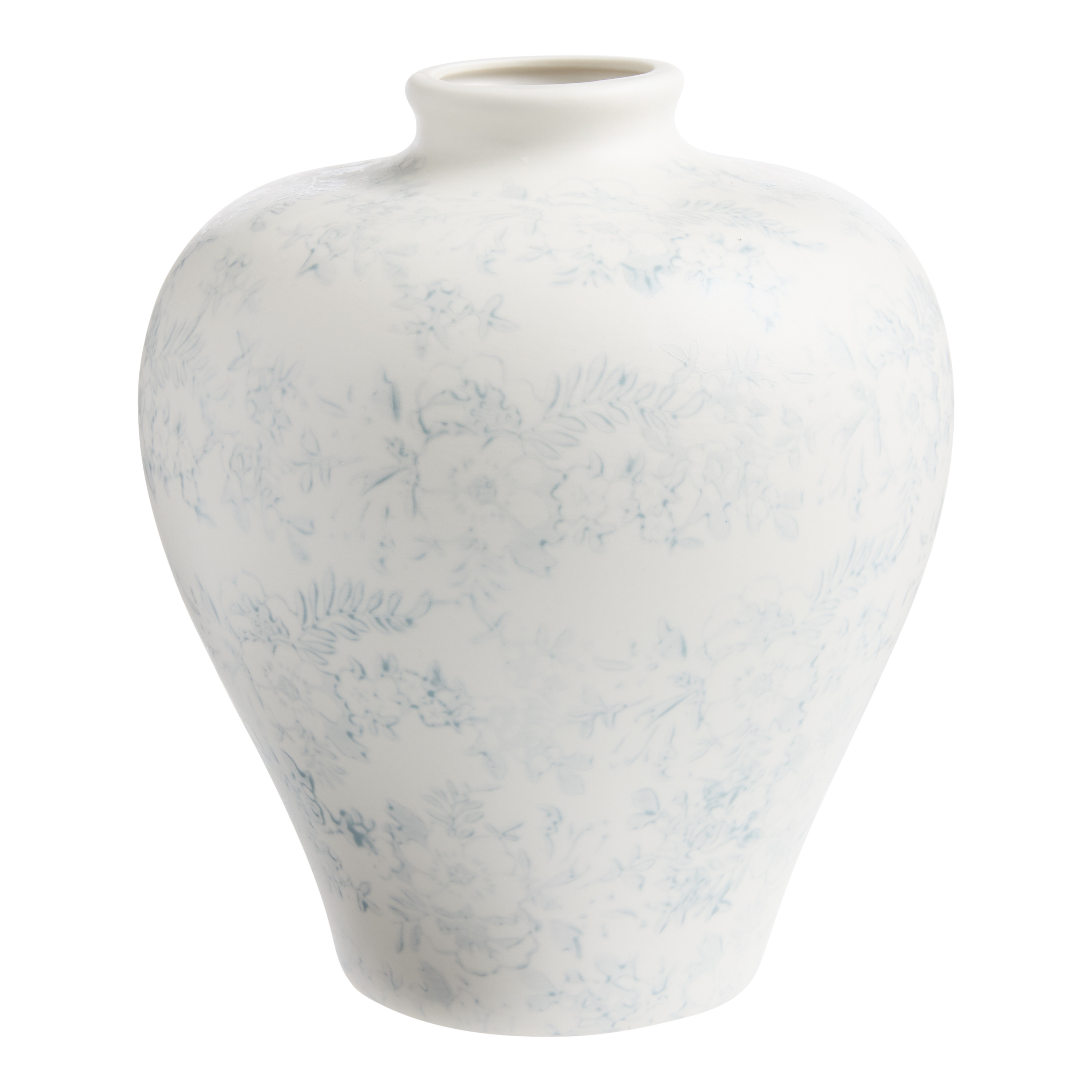 White and Pale Blue Ceramic Floral Chinoiserie Vase | World Market