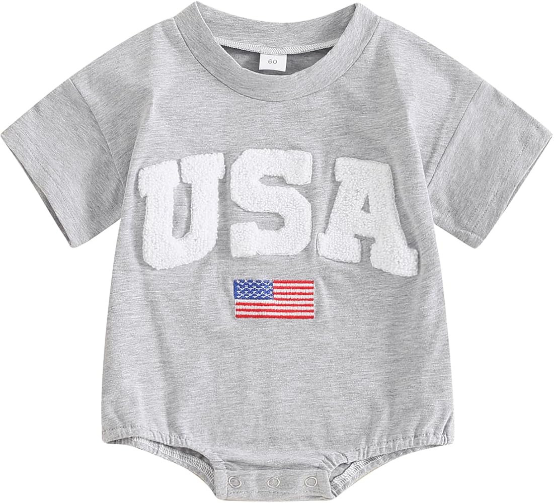 4th of July Baby Outfit Infant Boy Girl Bubble Romper USA Embroidery Short-Sleeve Crewneck One-Pi... | Amazon (US)