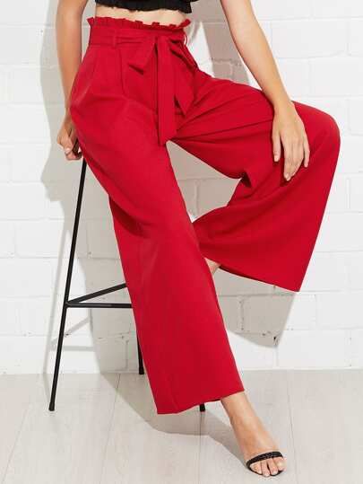 SHEIN Paperbag Waist Belted Palazzo Pants | SHEIN