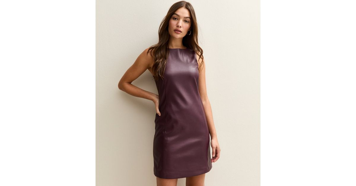 Dark Burgundy Faux Leather Sleeveless Mini Dress | New Look | New Look (UK)