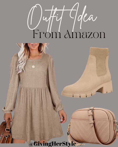 Outfit idea from Amazon! 
| amazon | amazon prime | thanksgiving outfit | outfit ideas | outfit inspo | fall outfit | fall fashion | fall style | fall dress | fall boots | dresses | dress | neutral | wedding guest | date night | amazon dress | ankle boots | sock booties | short boots | brown boots | heeled boots | clog boots | purse | bag | holiday outfit | thanksgiving dinner outfit | outfits | ootd | best of amazon | amazon prime favorites | 
#amazon #amazonprime #dress #outfit

#LTKHoliday #LTKSeasonal #LTKshoecrush