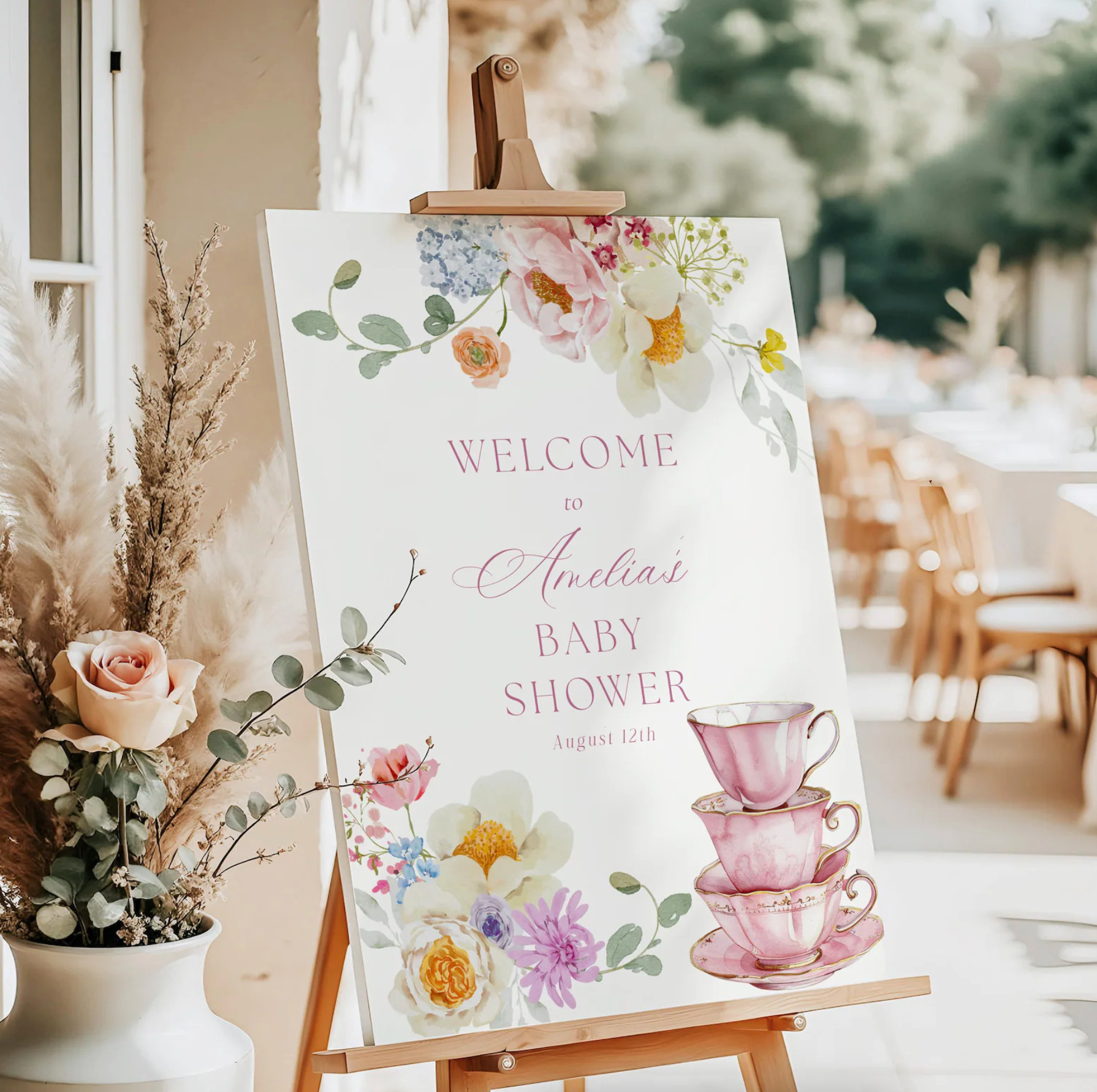 Time for Tea with the mom to be. Soft florals. Timeless design. 🤍
This baby shower welcome sign is the perfect finishing touch for a classic, romantic celebration. 

 #LTKBaby #LTKBump