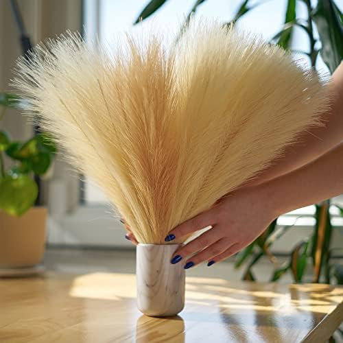 Faux Pampas Grass, set of 6 Stems mini Pampas Grass at 17.5" tall in Champagne and Golden Sand Color | Amazon (US)