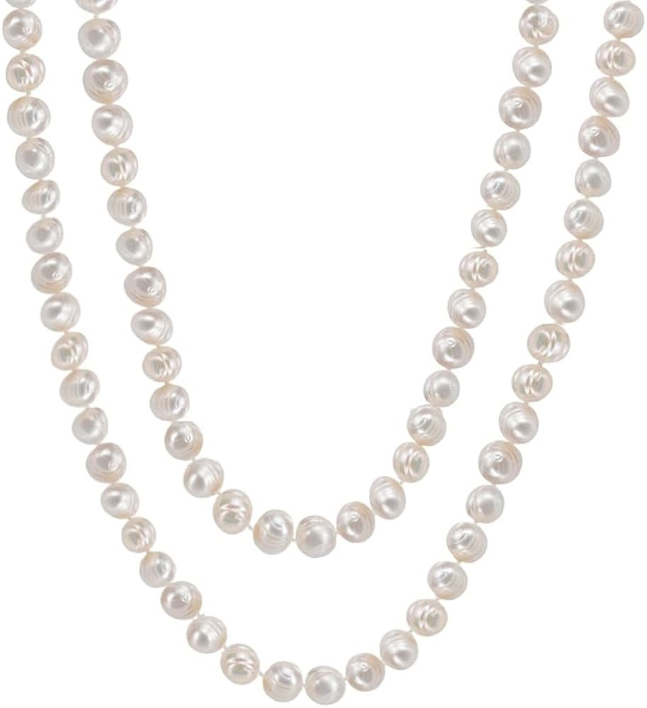 Savlano 7-8MM Cultured Freshwater Baroque Natural Pearl Bead Necklace- 36”-inch Long Single Str... | Amazon (US)