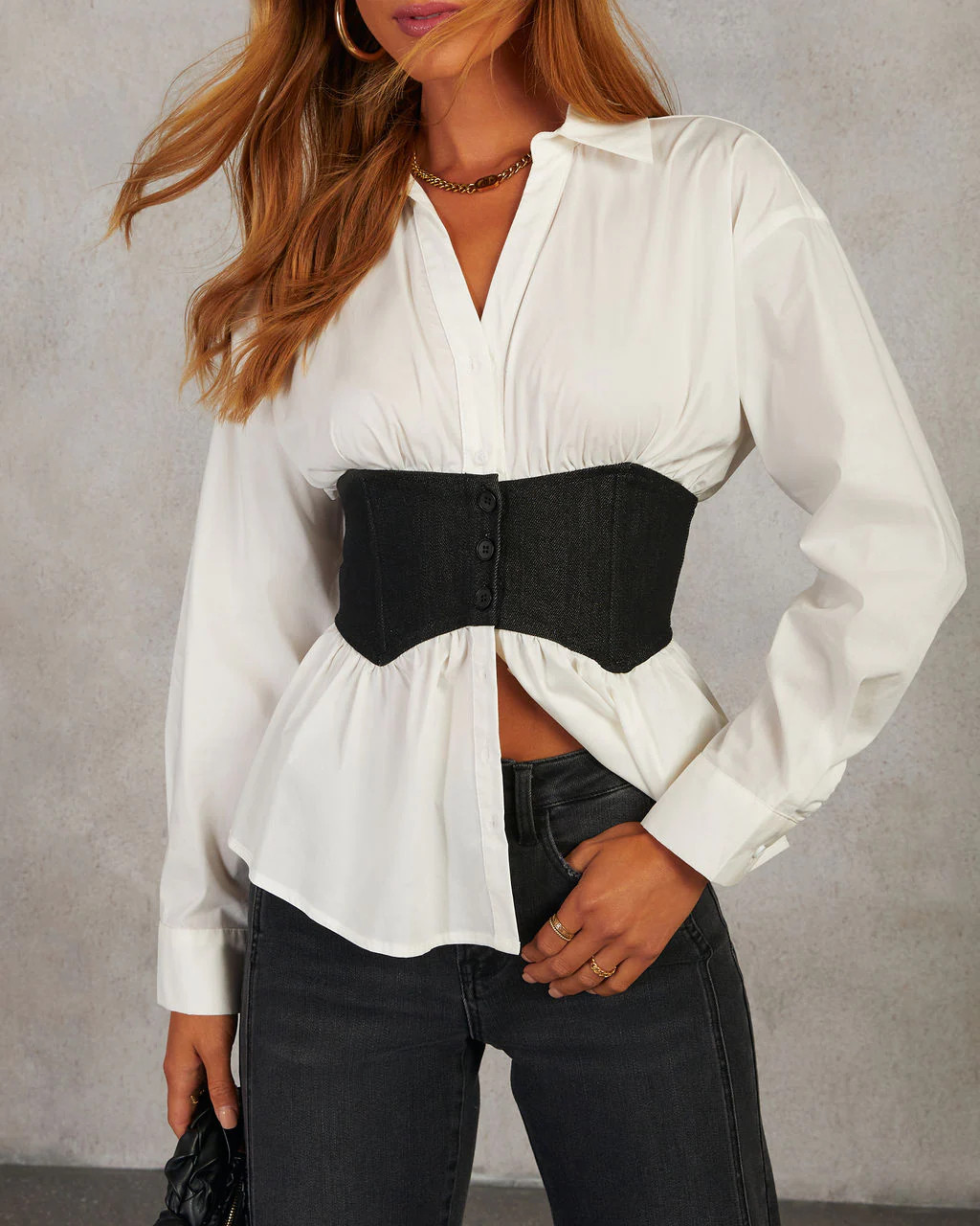 Gabby Button Down Wrap Bodice Top | VICI