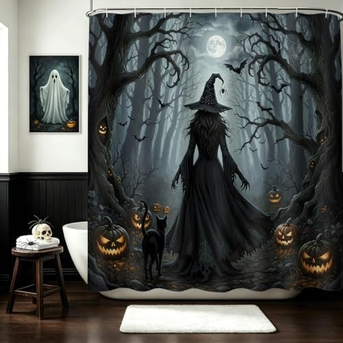 Halloween Shower Curtain Spooky Darkness Witch Shower Curtain 72 X 72 Inch | Amazon (US)