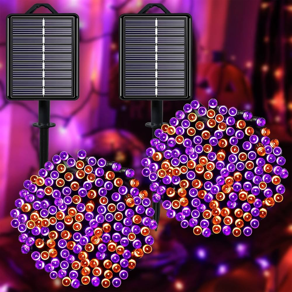 Halloween Decorations Outdoor Solar String Lights Orange & Purple, Outside 2Pack Total 144ft 400 ... | Amazon (US)