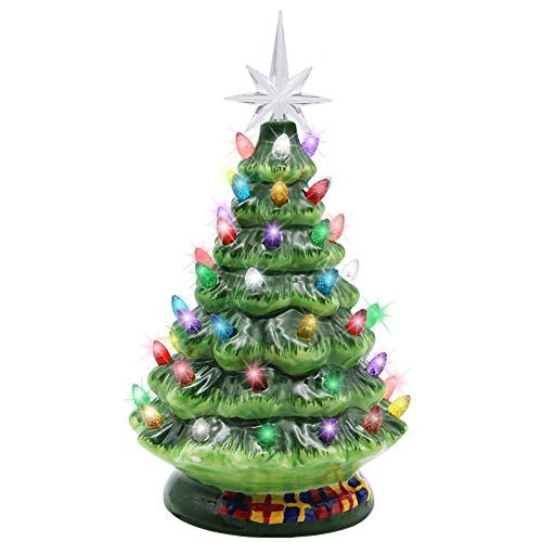 Blissun 10" Ceramic Christmas Tree, Tabletop Christmas Tree Lights Decorations with 54 Multicolored Lights and 7 Point Star Topper for Christmas Table Decorations | Amazon (US)