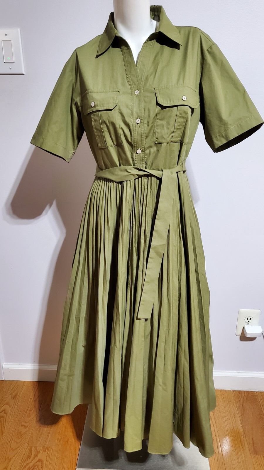 NEW ELIE TAHARI WOMEN'S PLEATED RUCHED SHIRT DRESS IN OLIVE SIZE 4  | eBay | eBay US