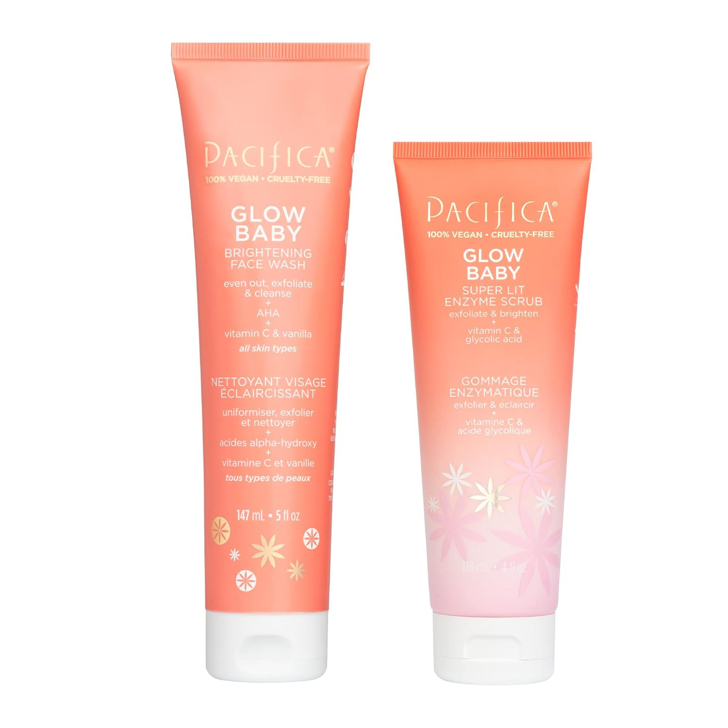 Pacifica Beauty, Glow Baby Brightening Face Wash & Enzyme Face Scrub, Vitamin C, Glycolic Acid, AHA, Vitamin E, Cleanser, Exfoliator, Soft & Smooth, Clogged Pores, Gentle on Skin, Vegan | Amazon (US)