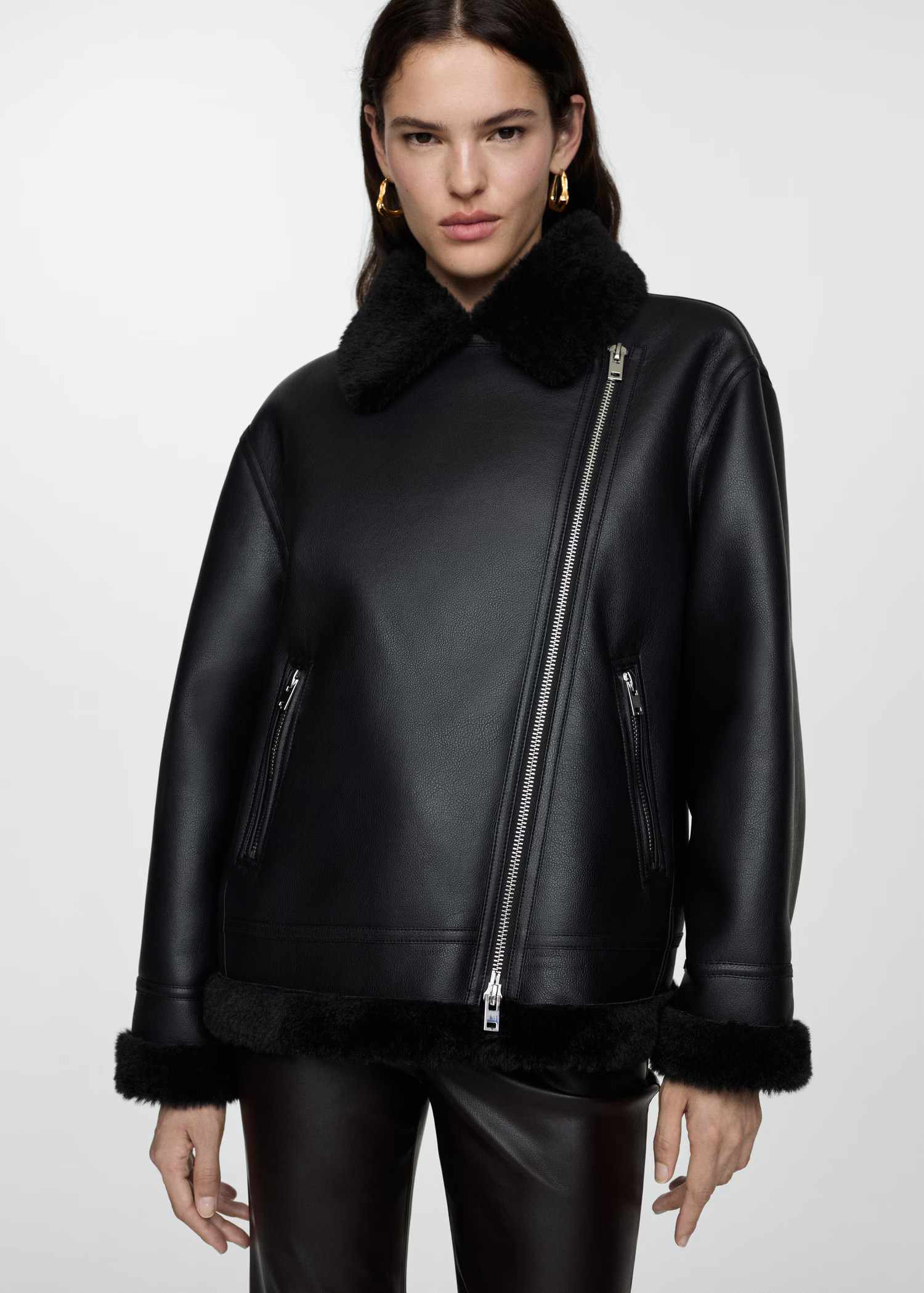 Jacket with shearling-effect lining - Women | MANGO United Kingdom | MANGO (UK)