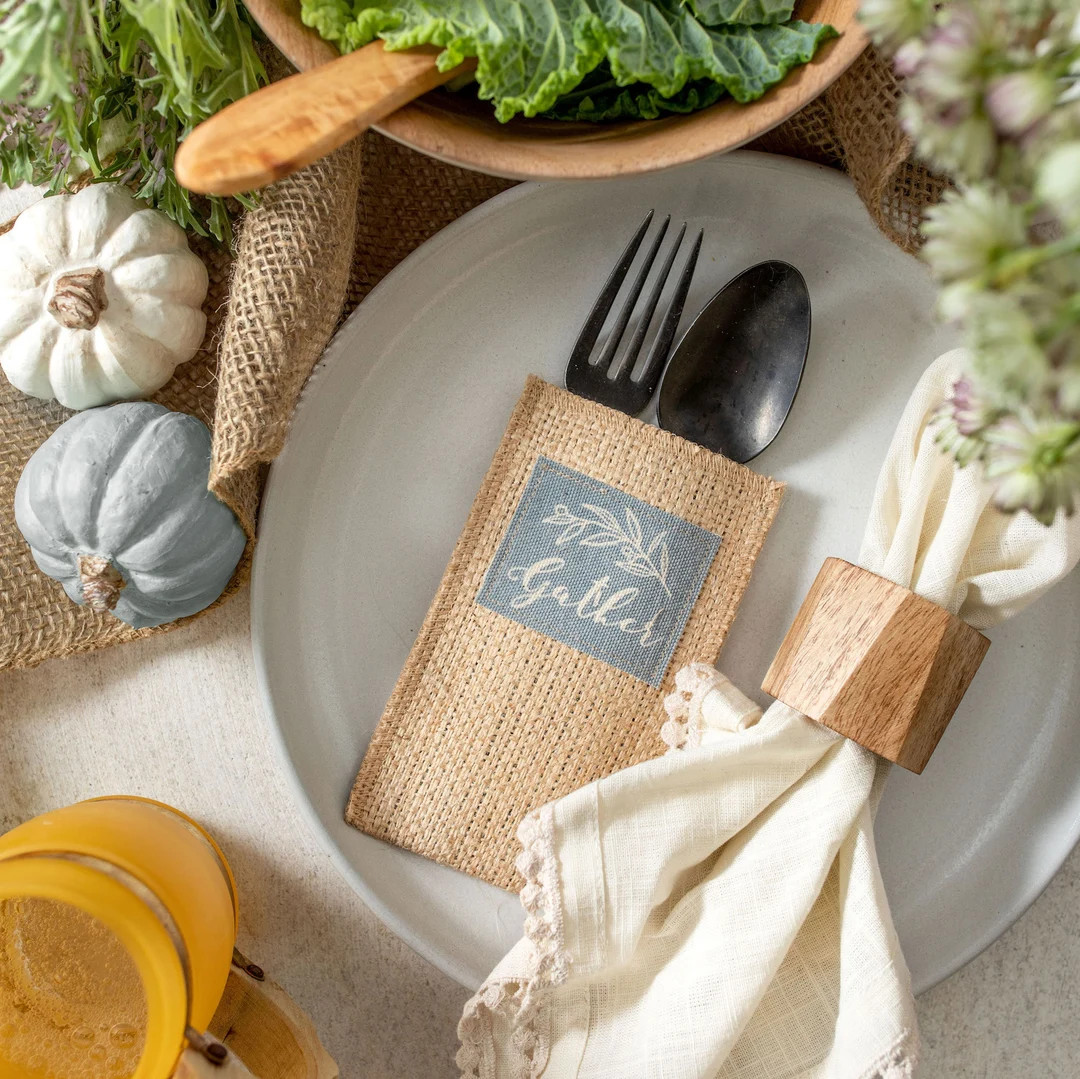 Woven Jute Silverware Pouch With 'gather' Patch - Set of 8 - Etsy | Etsy (US)