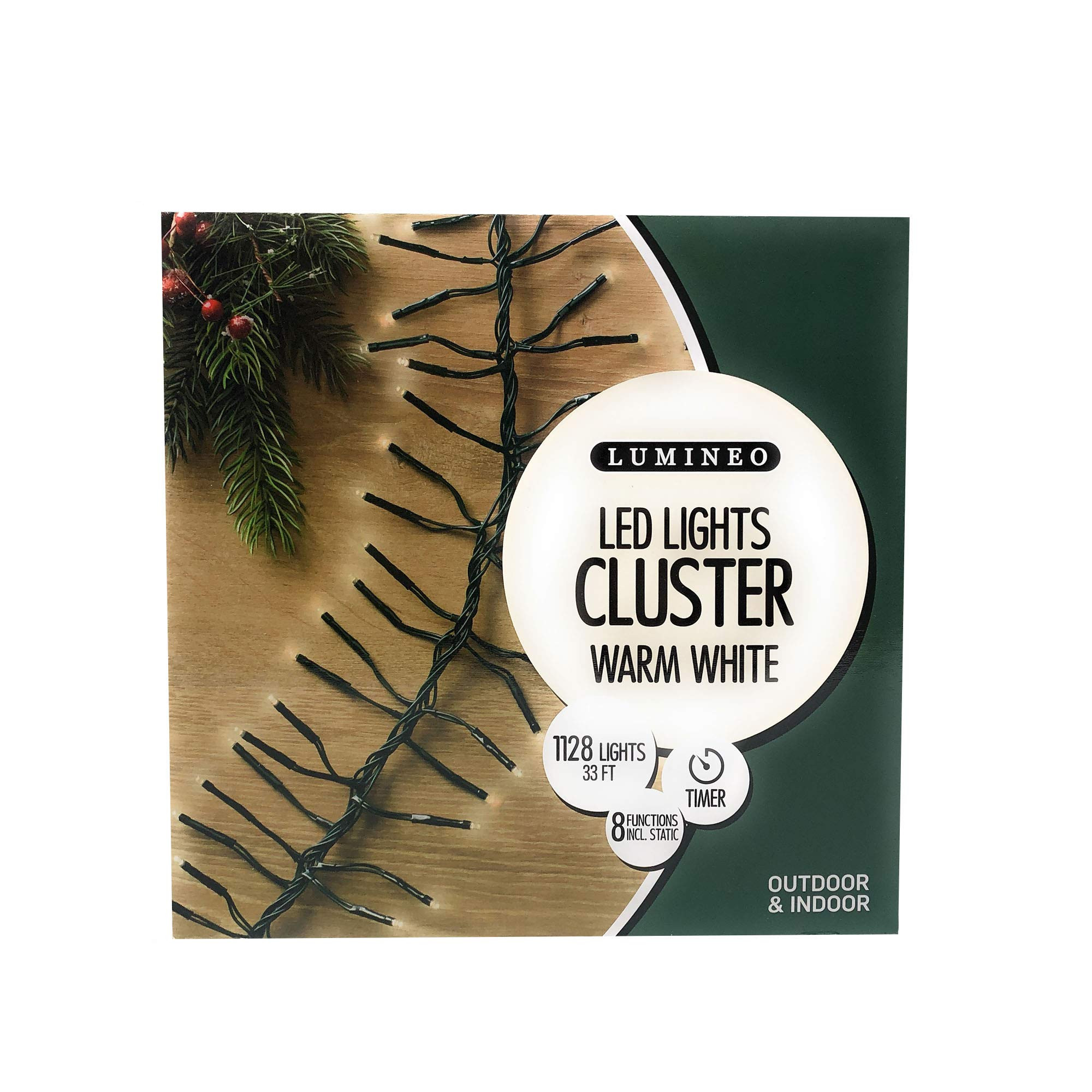 1128 LED Warm White Christmas Cluster Lights Set, Green Wire 33 Ft | Amazon (US)