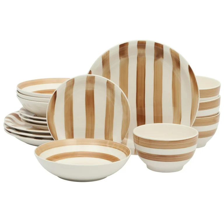 Gibson Home Kenwood Shores 16 Piece Stoneware Dinnerware Set, Hand-Painted Plates and Bowls, Serv... | Walmart (US)