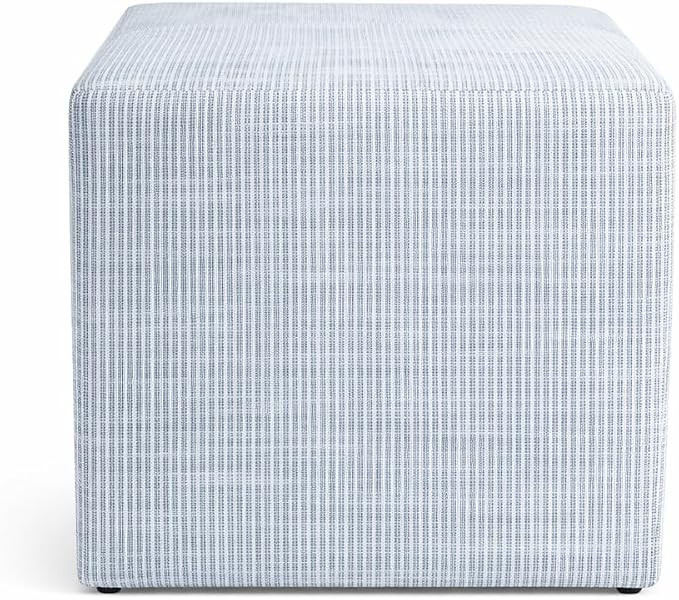 HomePop 19" Square Ottoman - Blue Pinstripe Fabric | Amazon (US)