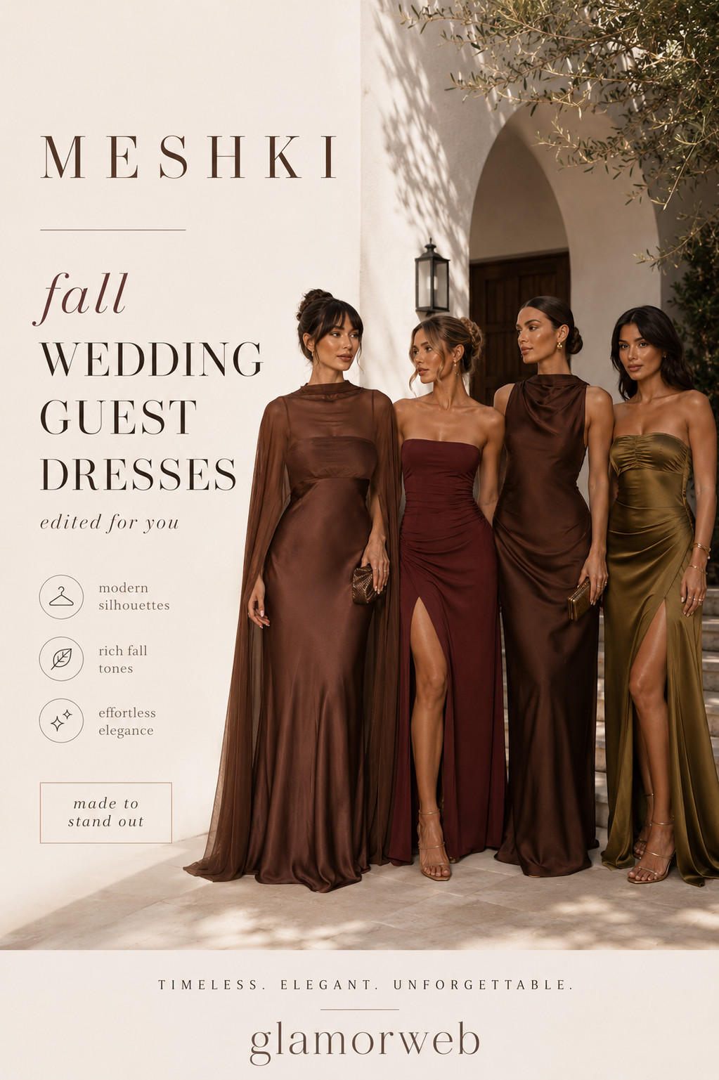 The fall wedding guest dress edit is finally here, and these Meshki finds are everything 🤎✨ Think rich chocolate, burgundy, olive, and espresso tones with luxe satin fabrics, flattering silhouettes, and elegant details that look so expensive. Whether you're headed to a vineyard wedding, black-tie event, or an outdoor fall ceremony, these dresses are the perfect mix of timeless and trendy. Saving every single one for wedding season! 🍂🍷

#Meshki #MeshkiStyle #FallWeddingGuest #WeddingGuestDress #WeddingGuestOutfit #FallFashion #WeddingSeason #SatinDress #BrownDress #ChocolateBrown #BurgundyDress #OliveDress #ElegantStyle #LuxuryStyle #MinimalStyle #OldMoneyAesthetic #QuietLuxury #FormalDress #EveningDress #MaxiDress #WeddingInspiration #FallOutfits #StyleInspo #FashionFinds #LTKStyle #LTKFashion #LTKWedding #LTKFinds #OutfitInspiration #Glamorweb 

 #LTKSeasonal #LTKSaleAlert #LTKWedding