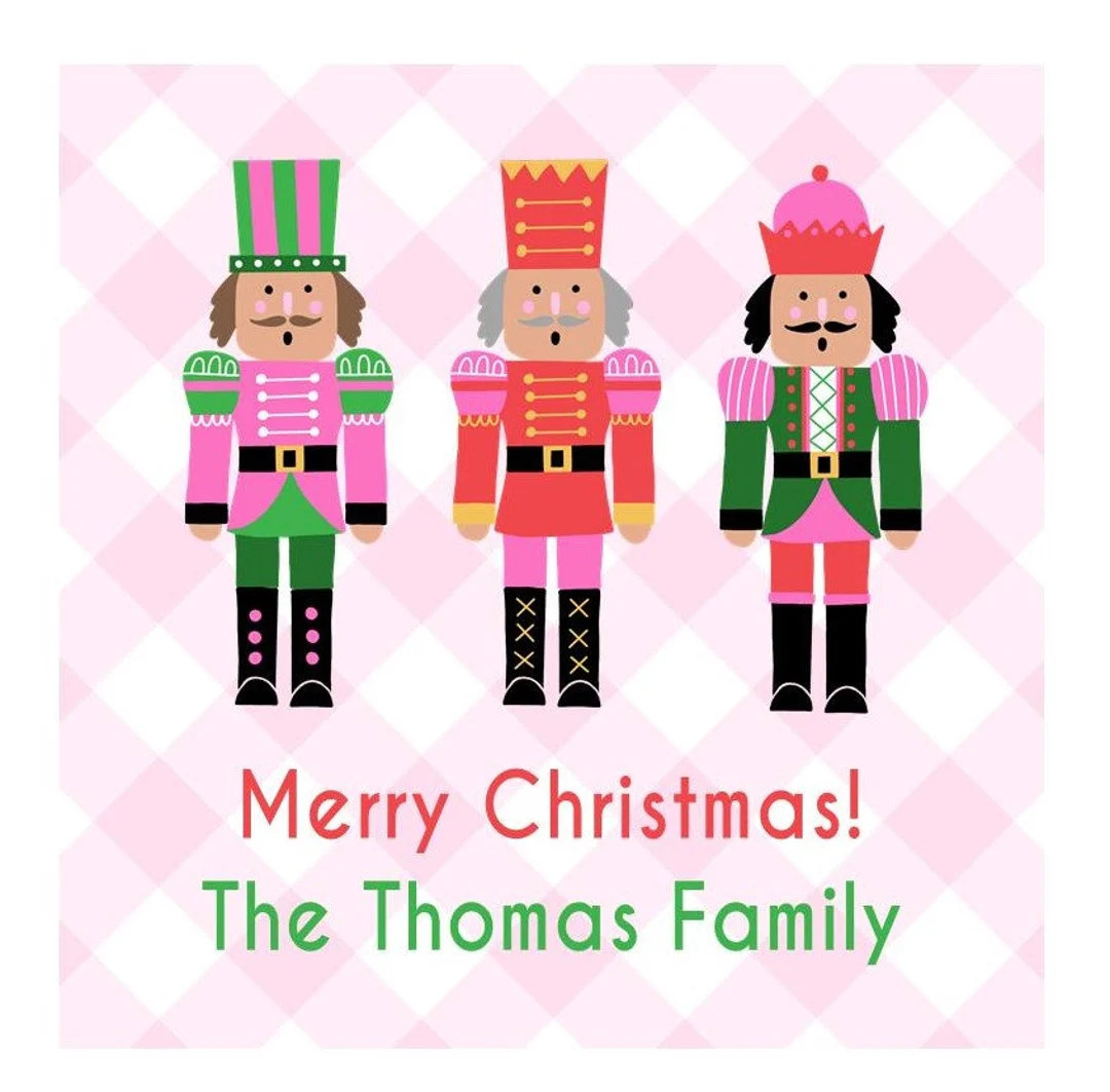 Preppy Christmas Nutcrackers Pink Gingham Sticker or Card Stock Tag, Enclosure - Set of 24 - Etsy | Etsy (US)