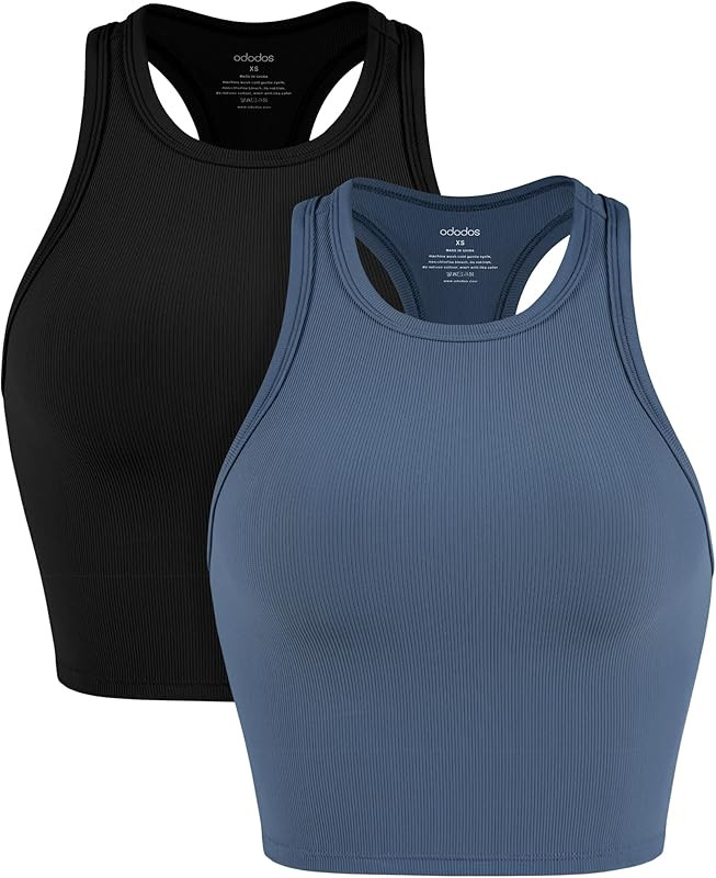 Women's Crop 2-Pack Racerback High Neck Ribbed Cropped Tank Tops | Amazon (US)