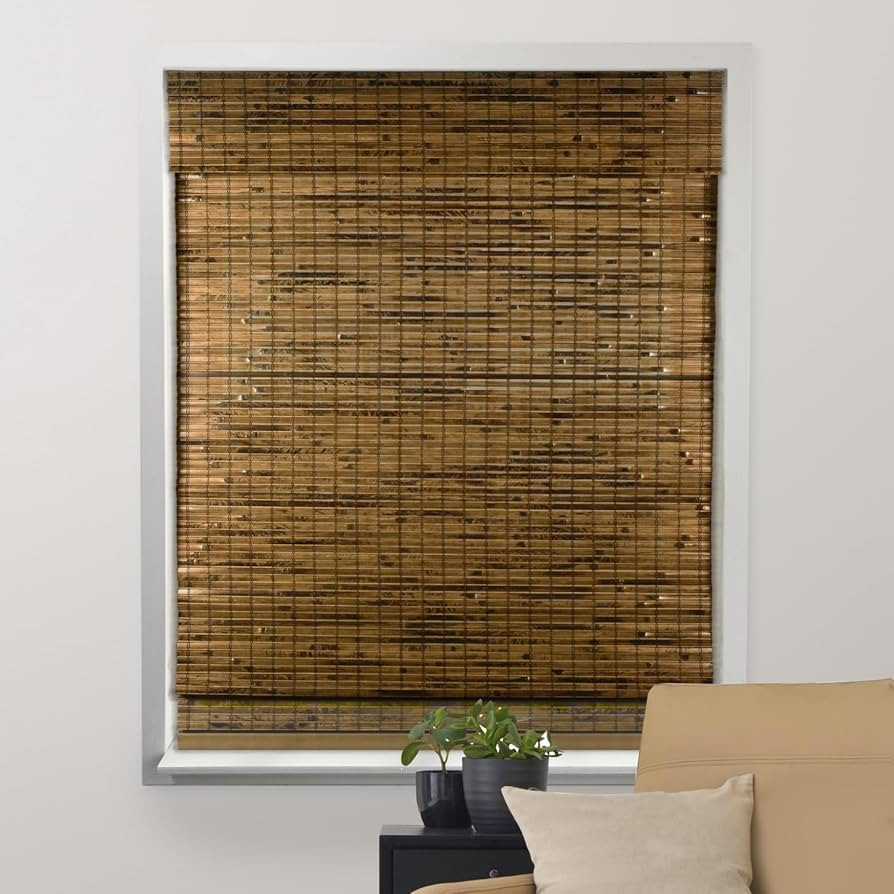 ARLO BLINDS Sheer Bamboo Roman Shades with Valance - Java Deep, 28" W x 60" H - Light Filtering C... | Amazon (US)
