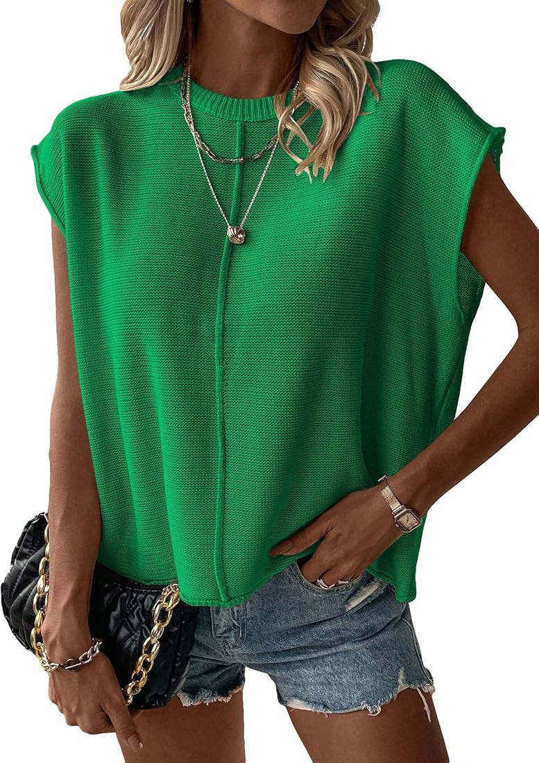 Milumia Women's Casual Cap Sleeve Crew Neck Pullover Sweater Vest Loose Fit Knit Tops | Amazon (US)