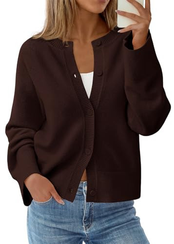 KIRUNDO Cardigan Sweaters for Women Fall Trendy Long Sleeve Chunky Knit Button Up Oversized Winter Jacket Casual Outwear(Dark Brown, Large) | Amazon (US)