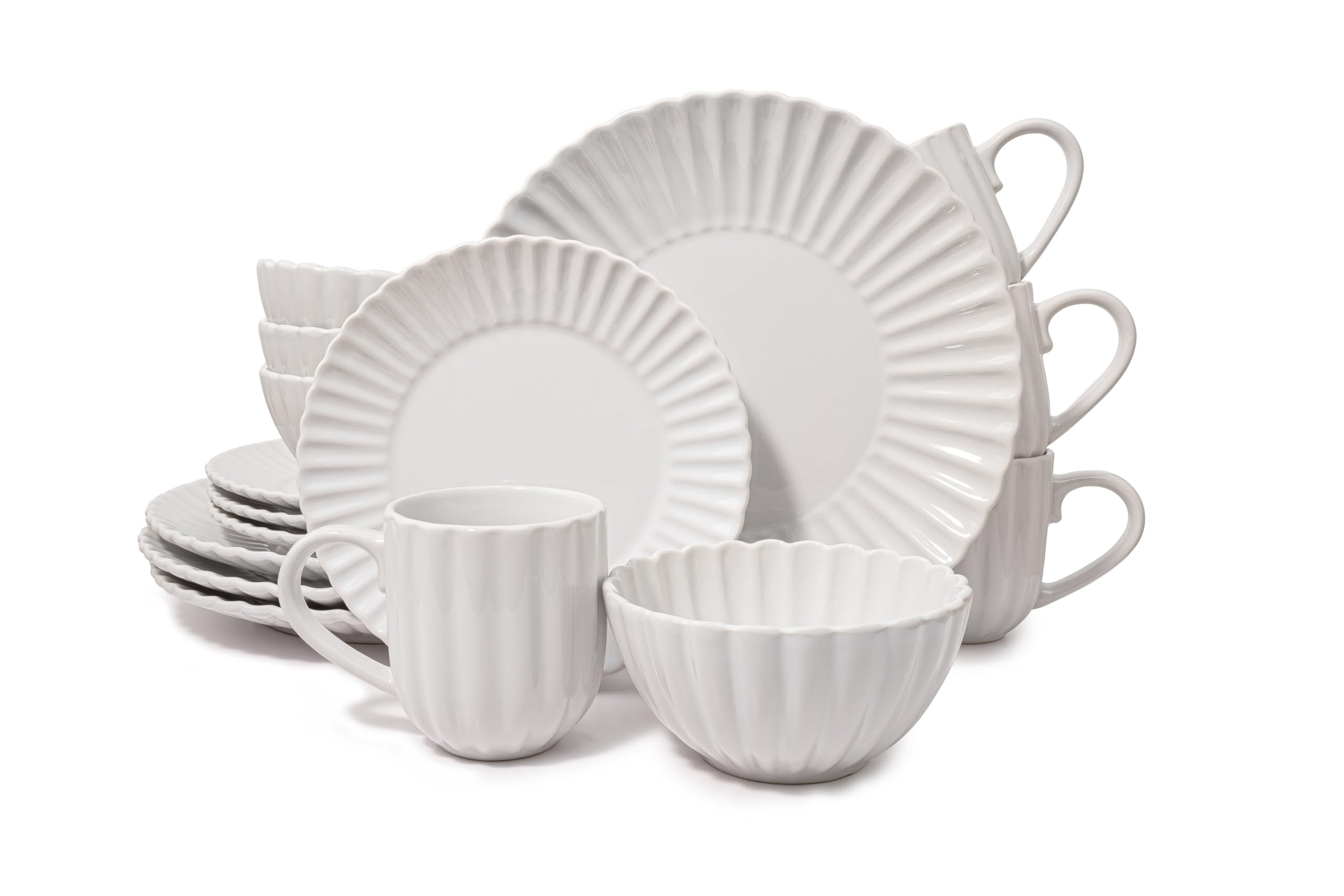 16 Piece Dinnerware Set Aruba (White Sand Dollar) Plates, Bowls, and Mugs Set for 4 | Amazon (US)