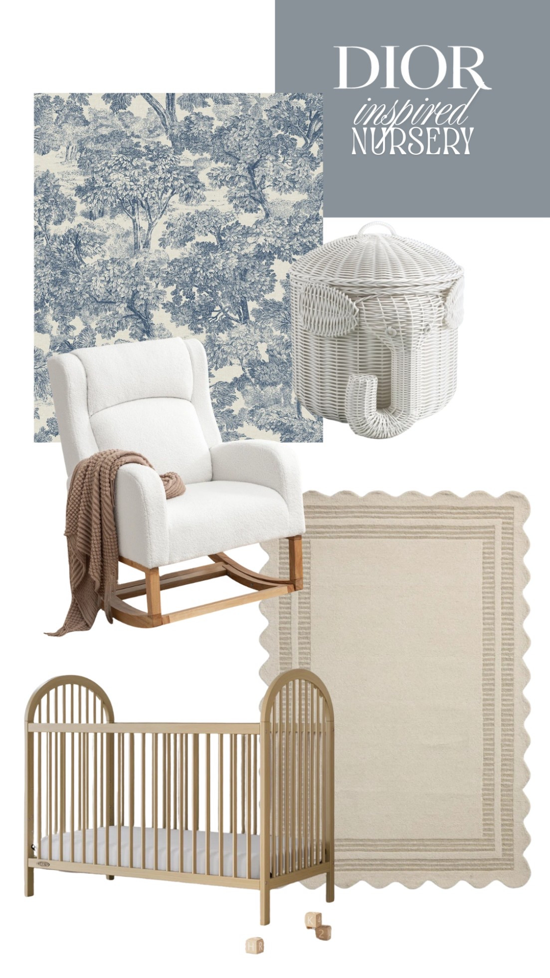 It’s Wayday! I rounded up some pretty products on sale at Wayfair for stunning Dior inspired nursery, this toile print wallpaper is so timeless. The oak crib, real wood rocker and elephant rattan basket are so charming too! Most of these items are up to 25% off right now! 

#LTKhome #LTKcanada #LTKbaby