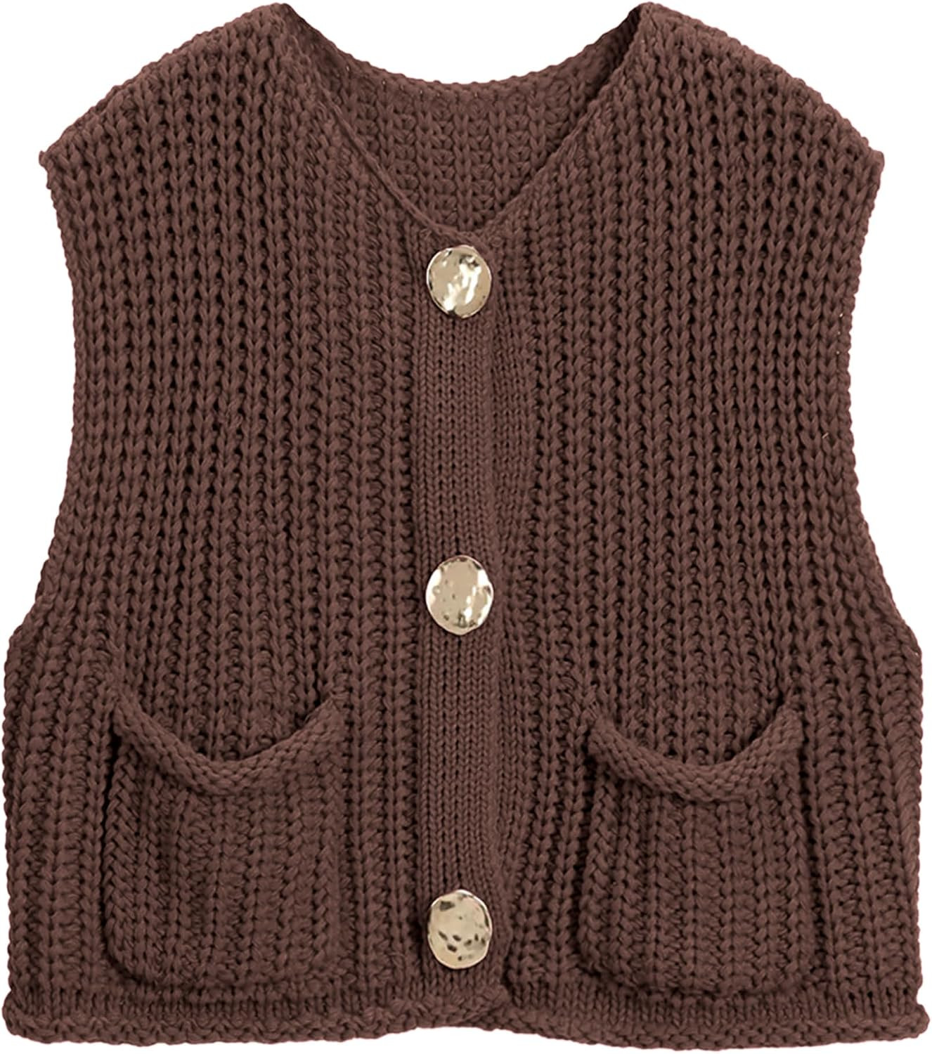Hixiaohe Crochet Sweater Vest Women Trendy Button Down Knit Vest Tops | Amazon (US)