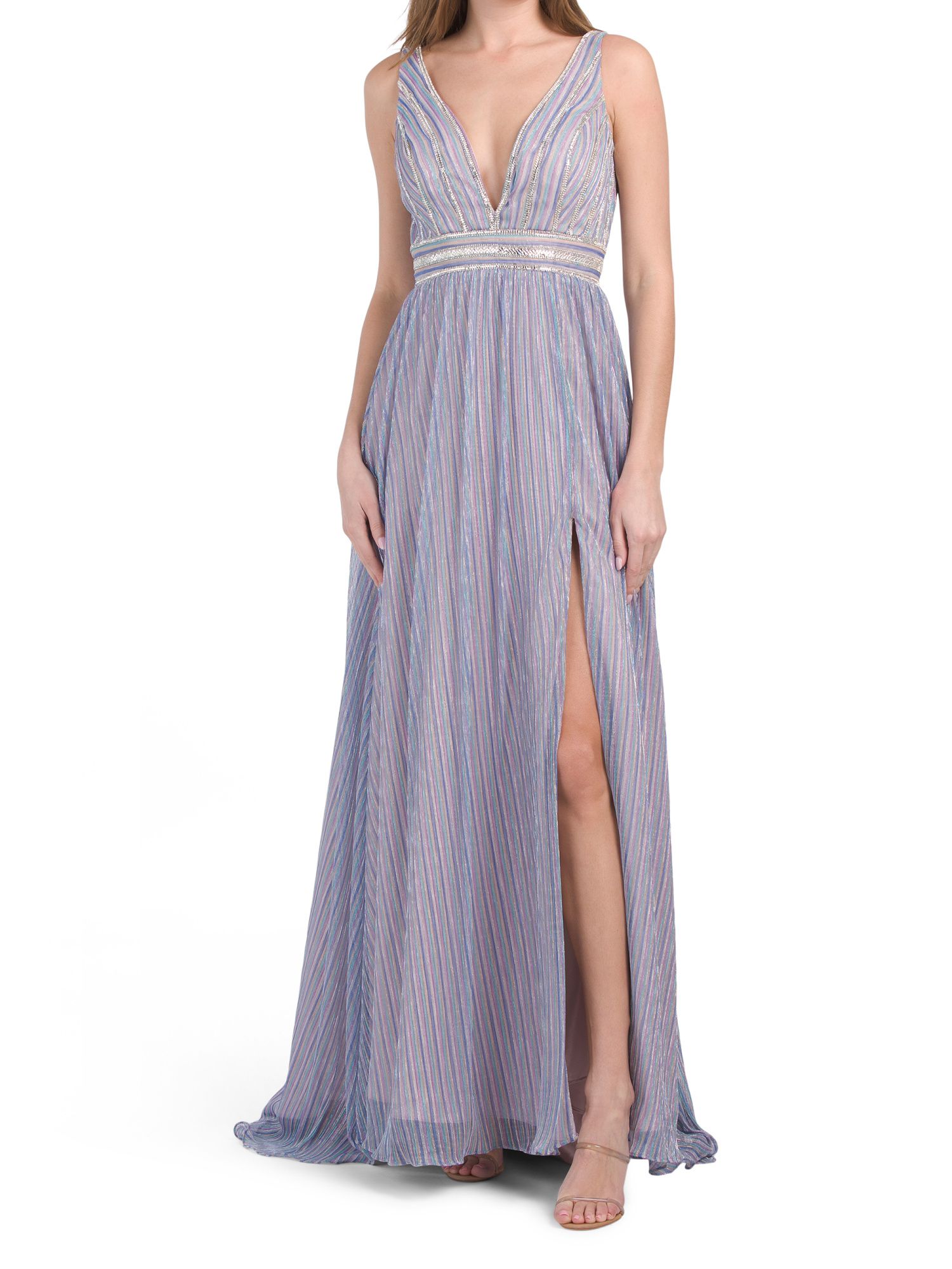 Striped V-neck Gown With Rhinestone Detail | Formal Dresses | Marshalls | Marshalls