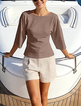 Backless Tops for Women Summer Casual Office 3/4 Sleeve Tie Back Blouse Soft Elegant Date Night S... | Amazon (US)