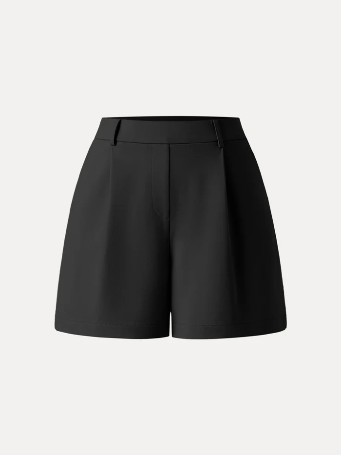 Mid Rise Smart Pleated Pull-on Shorts with Pockets | OGLmove