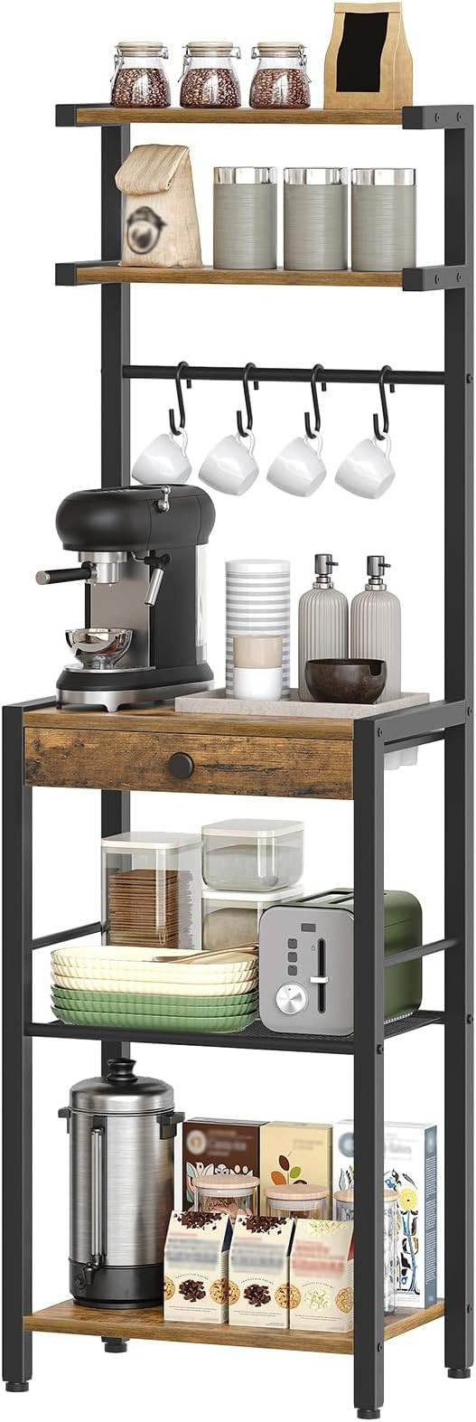 Bakers Rack, 5-Tier Coffee Bar Station, Coffee Stand with Pod Drawer Holder, Versatile Kitchen St... | Amazon (US)