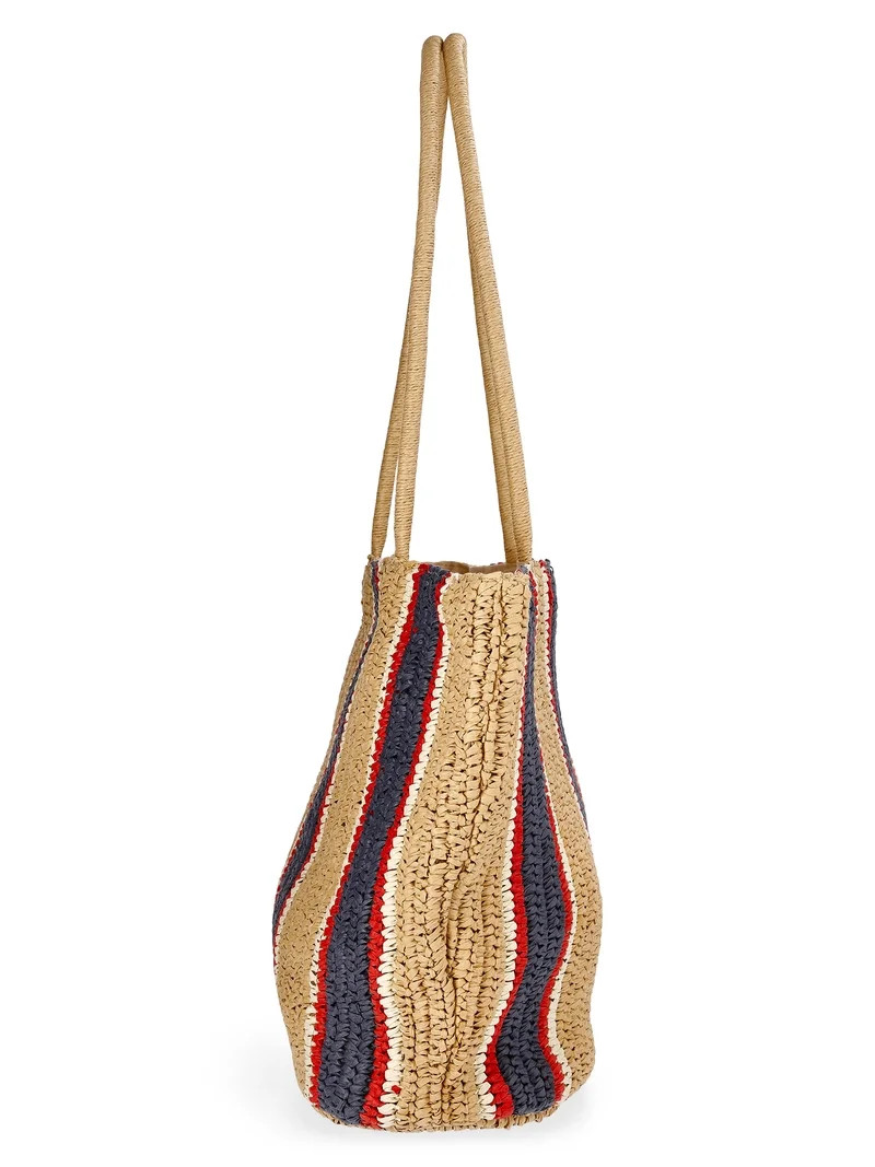 Time and Tru Striped Straw Tote Handbag, Multicolor | Walmart (US)
