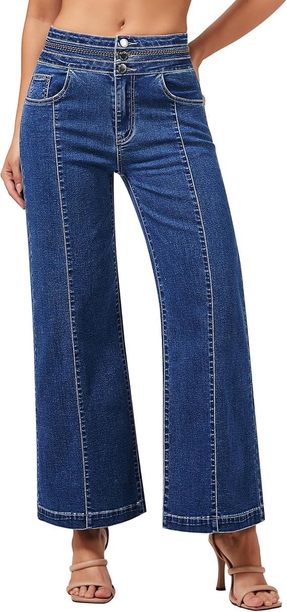 roswear Women's Wide Leg Jeans High Waisted Stretchy Cropped Denim Pants | Amazon (US)