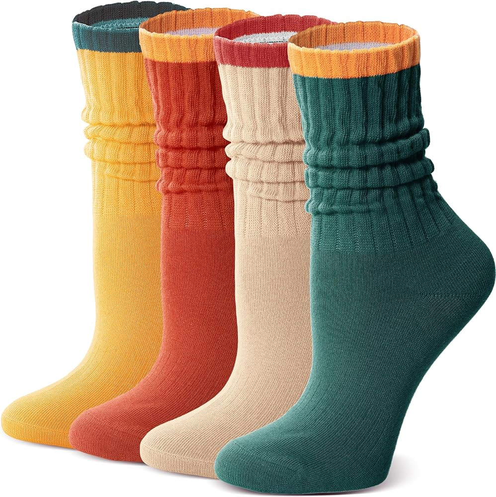 Slouch Cotton Socks, Scrunch Thin Fashion Colorful Soft Breathable Crew Calf for Women and Men, 4... | Amazon (US)