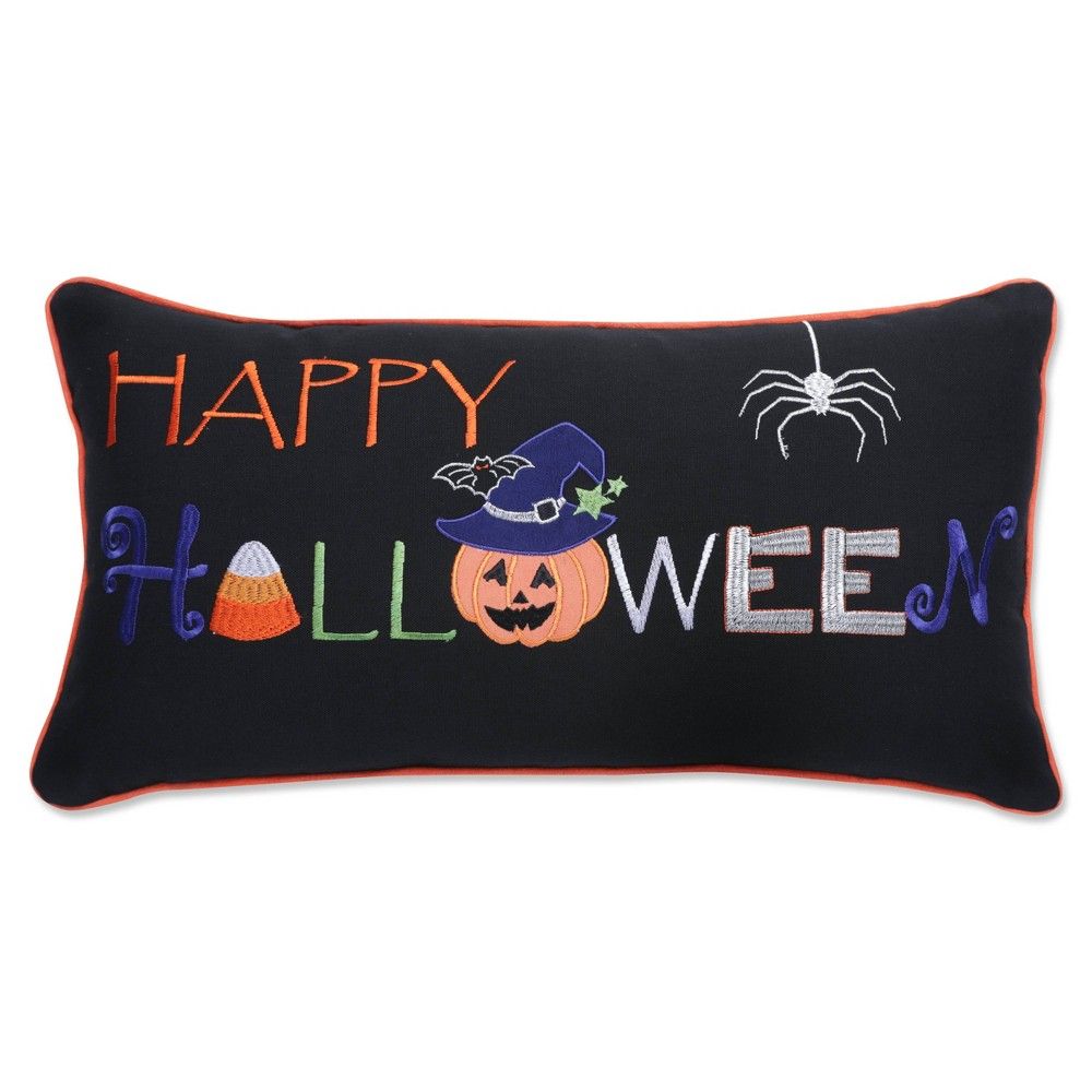 11.5""x23"" Indoor Happy Halloween Black Rectangular Throw Pillow - Pillow Perfect | Target