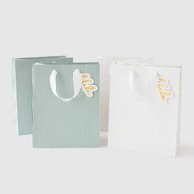 4pk Small Foil Dot and Pinstripe Christmas Gift Bags with Tags Green/White - Sugar Paper™ + Tar... | Target