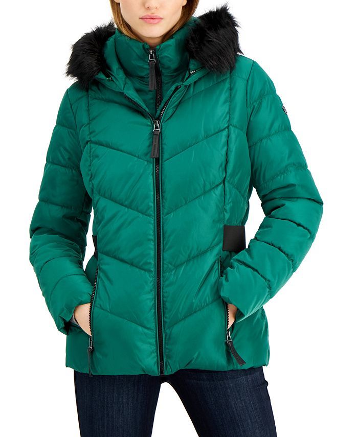 Calvin Klein Women's Faux-Fur-Trim Hooded Puffer Coat, Created for Macy's & Reviews - Coats & Jac... | Macys (US)