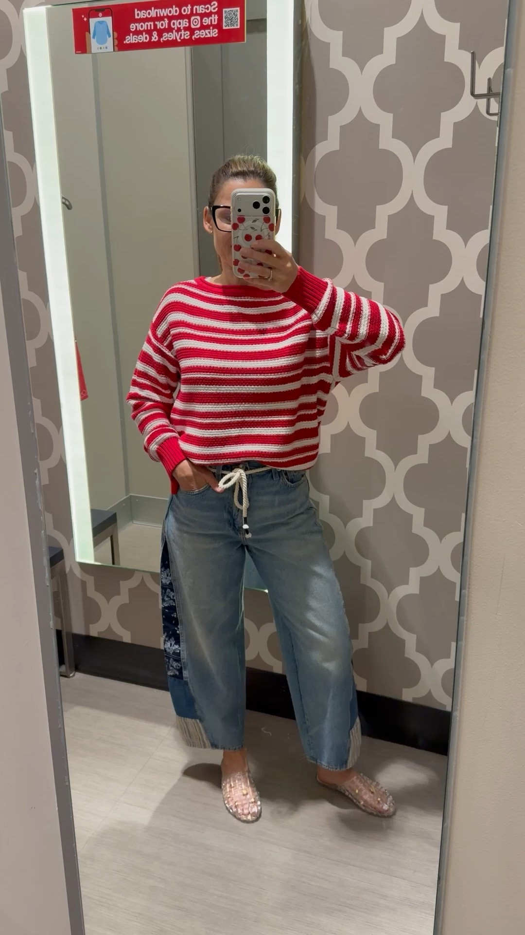 Summer outfit idea 🤍 Bandana barrel jeans + a lightweight striped knit sweater = the perfect combo for chilly summer nights, beach walks, bonfires, and everyday mom life. Easy, comfy, and so cute together.

#LTKmomlife #LTKPetite #LTKMidsize