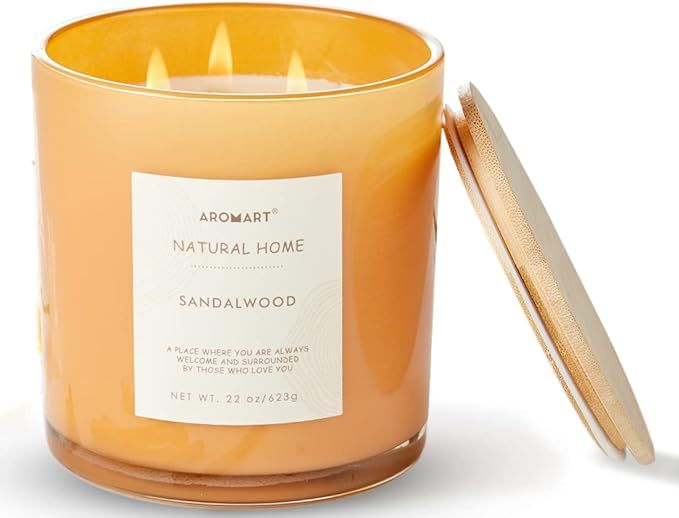 AROMART 3 Wick Large Scented Candles 22 Oz,Sandalwood Aromatherapy Candles for Home Scented, Soy ... | Amazon (US)