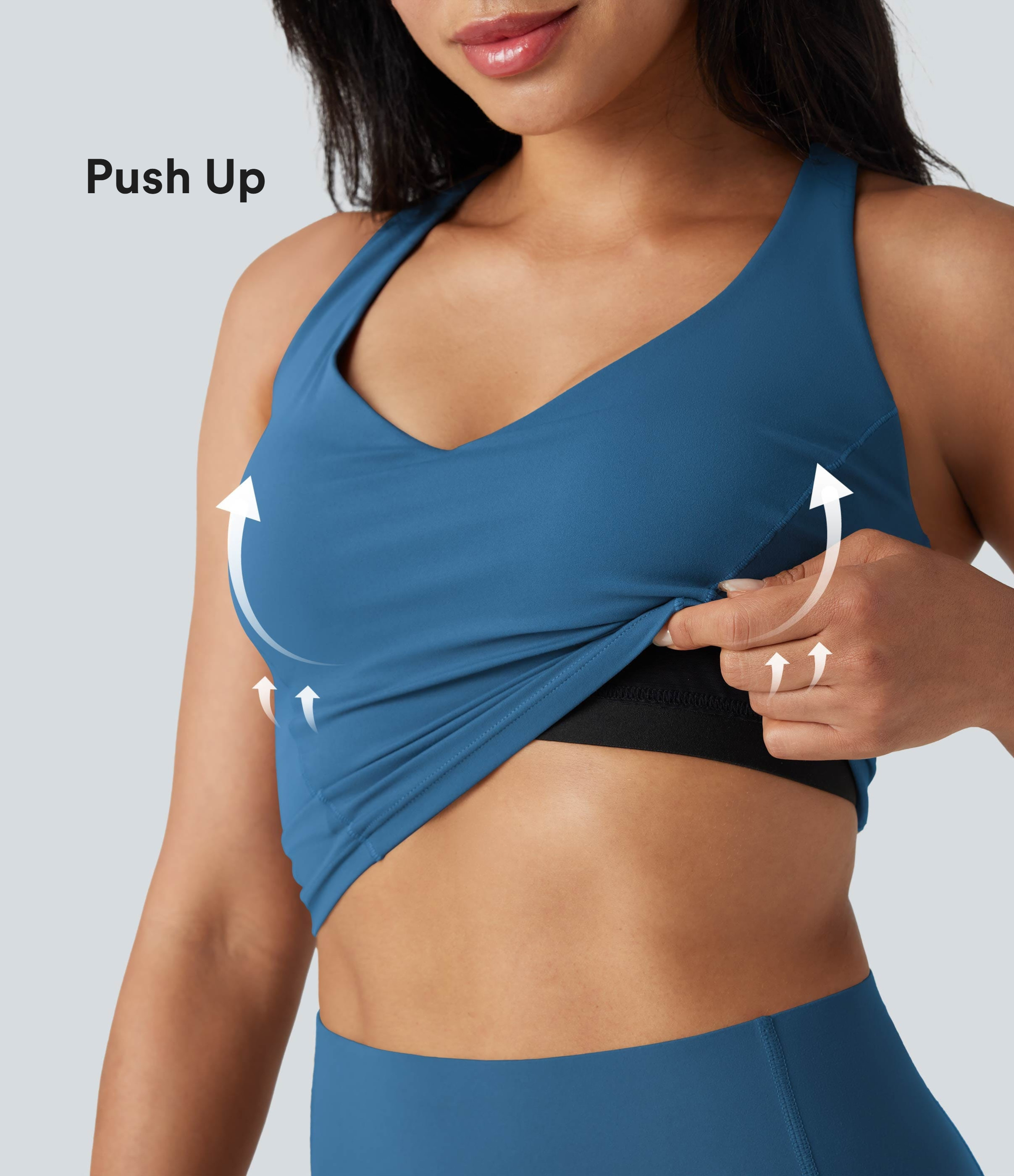 Halara Halara UltraSculpt™ Deep V-neck Push-Up Crisscross Back 2-in-1 Yoga Tank Top Tank Top - Vallarta Blue - XL golf tops halter top | HALARA