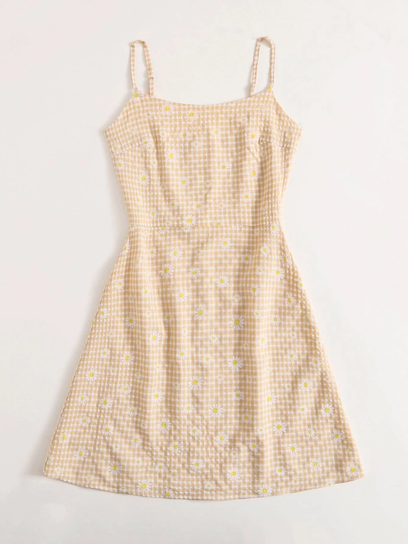 Gingham Daisy Cami Dress | ROMWE
