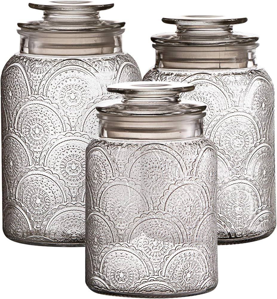 Style Setter Canister Set 3-Piece Glass Jars in 34oz, 44oz & 54oz Retro Design w/ Airtight Lids f... | Amazon (US)